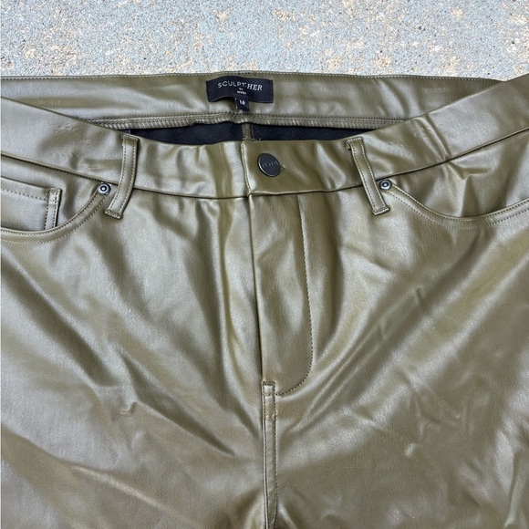 Sculpther Olive Faux Leather Pants - Picture 1 of 5